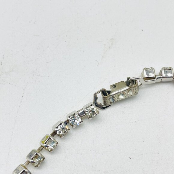 Vintage Black Rhinestone Necklace Silver Tone Choker Evening Jewelry - Picture 5 of 9